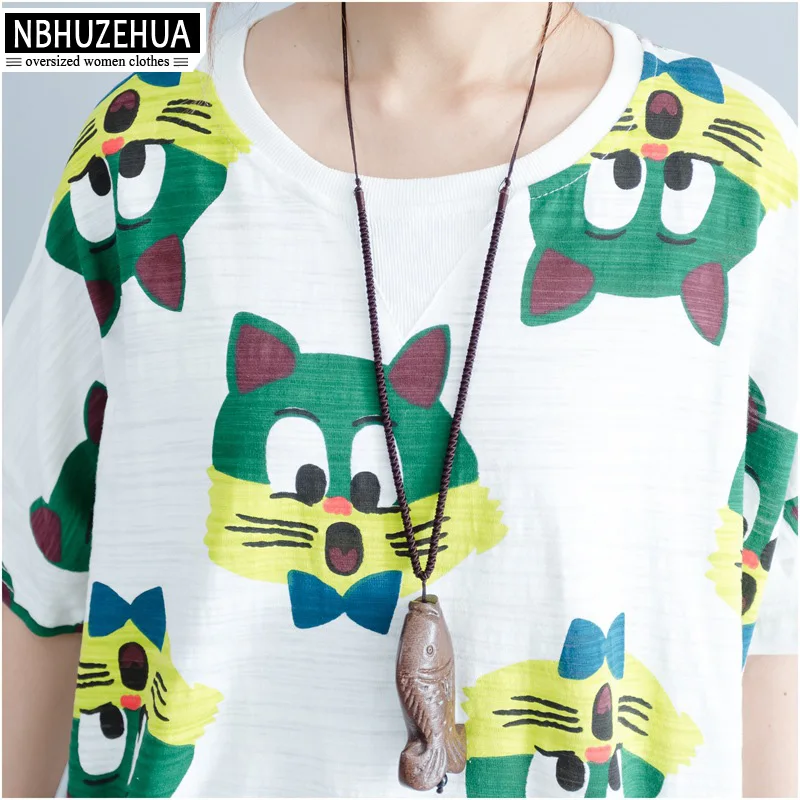 NBHUZEHUA A124 женская футболка большого размера Kawaii с рисунком мультяшного кота
