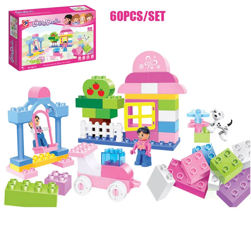 

Kids Home Toy 60PCS Large Size Girls Dream Amusement Park Swing Paradise Model Building Block Bricks Toys Compatible With Duploe