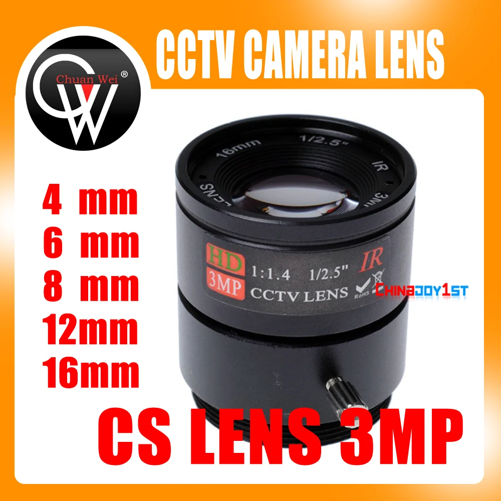 Lente para ir Câmera de Segurança Pces 6mm 8mm 12mm 16mm cs Lente 1 2. F1.4 Fixo ir 3.0 Megapixel Cctv 720 p 1080 5 3mp 4mm –
