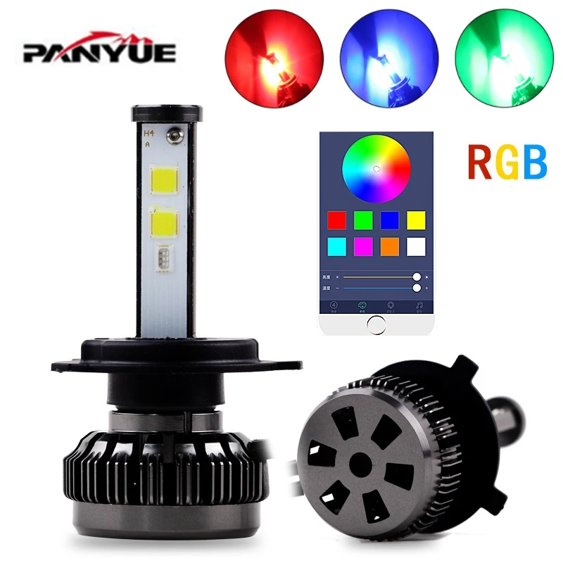 Elglux автомобильные RGB светодиодные фары H1 H3 H4 H7 H8/H11 9005 9006 880 9012 5202 лампы приложение