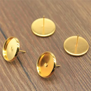 

20pcs Gold Color Fit 8mm 10mm 12mm 14mm Round Glass Cabochons Earring Base Studs Earrings Setting Base Earring Findings Making