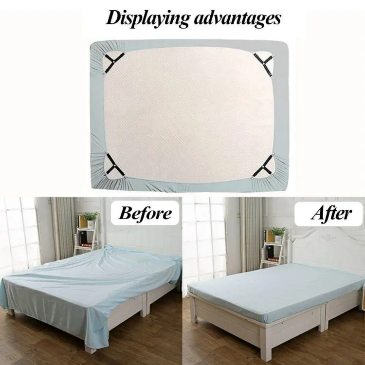4 pcs Triangle Elastic Bed Sheet Clips, 3-Way Bed Straps Suspenders Adjustable Mattress Holder Fastener Grippers Bedding Helper 4 pcs Triangle Elastic Bed Sheet Clips, 3-Way Bed Straps Suspenders Adjustable Mattress Holder Fastener Grippers Bedding Helper
