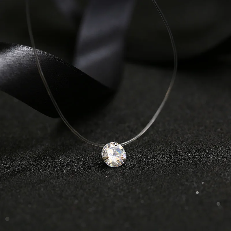 

Korean creative transparent fish line Color Crystal Pendant invisible necklace with zircon Korean clavicle chain hypoallergenic