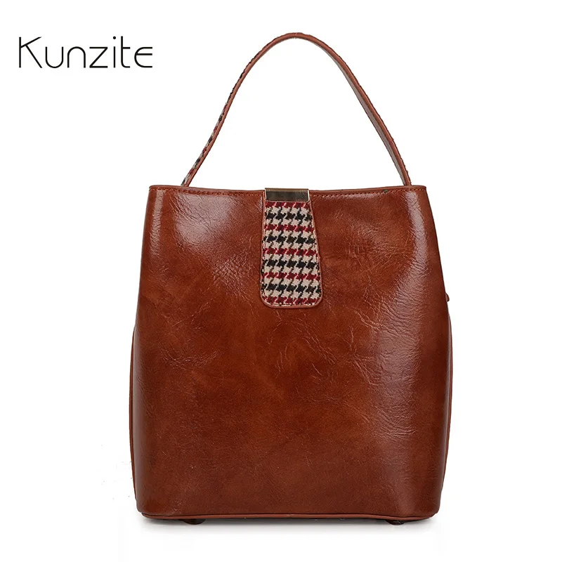 

KUNZITE Girls Leather Messenger Bag luxury handbags women Black Bucket bags Fashion designer Female PU Shoulder Bag Bolsos Mujer