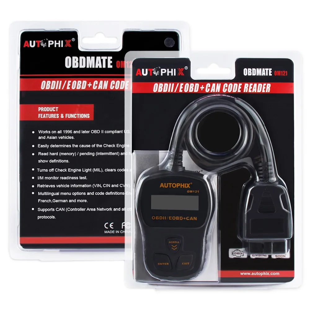 AUTOPHIX OM121 Universal Car Code Reader Automotive Check Engine Light Diagnostic Scan Tool Enhanced Read & Erase Fault Codes I/M Readiness Vehicle Info for Most OBD II Car After 1996 AUTOPHIX OM121 Universal Car Code Reader Automotive Check Engine Light Diagnostic Scan Tool Enhanced Read & Erase Fault Codes I/M Readiness Vehicle Info for Most OBD II Car After 1996