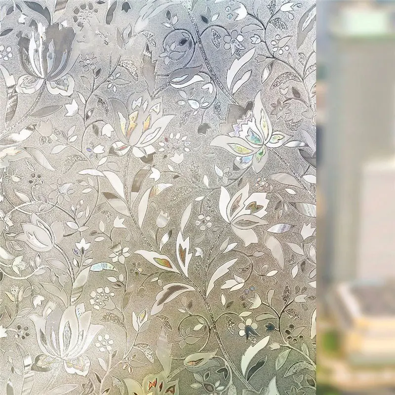 90*200cm 3D Laser Tulip Static Window Privacy Film Glass Sticker Frosted bedroom door Anti-UV Home Decorative Film for furniture