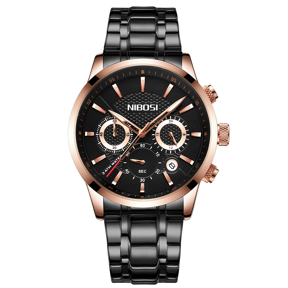 

Nibosi men watch top Luxury Men Quartz Analog Clock Steel Strap Watches hours Complete Calendar Relogios Masculino