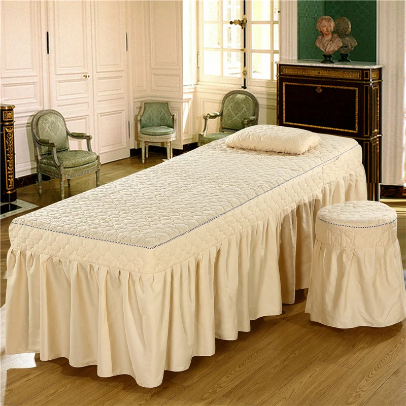 Короткая хлопковая вышитая Красивая утолщенная юбка для кровати 70*190 см, покрывало для салона красоты с отверстием, Индивидуальный размер# sw - Цвет: -LY-01-qiantuo