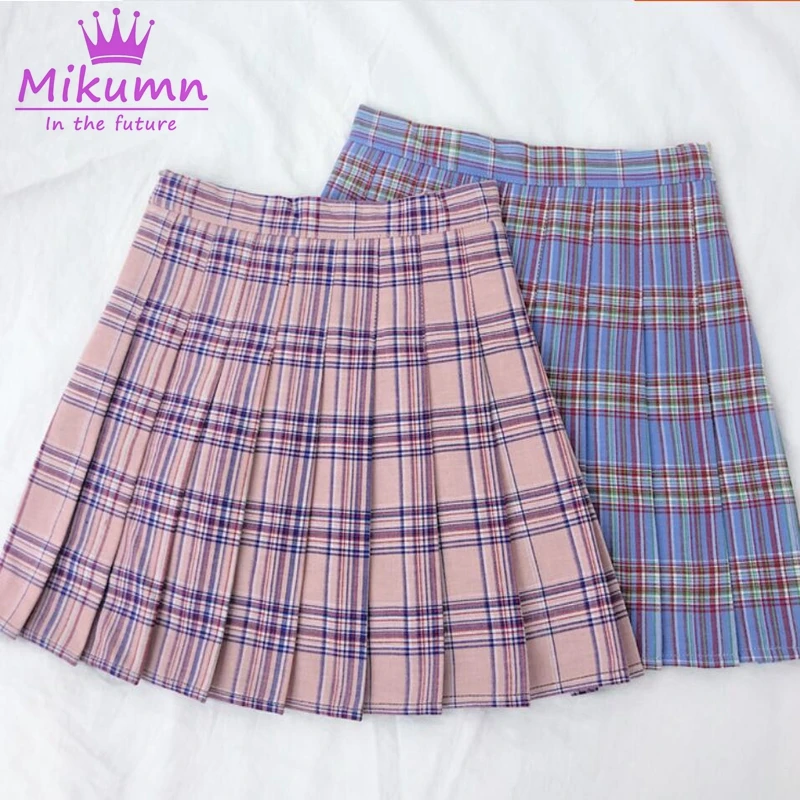 Harajuku клетчатая юбка в складку новые весенне-летние женские трапециевидные мини юбки с высокой талией в консервативном стиле Kawaii короткие юбки для девочек