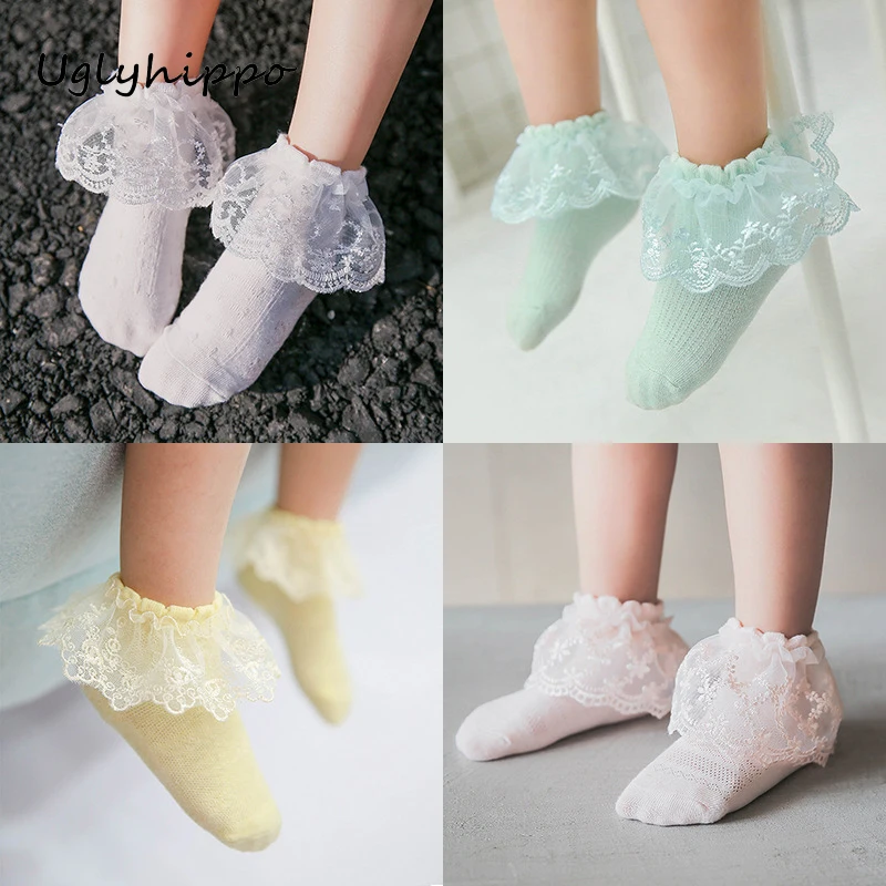 3Pairs/lot Summer Girls Kids Toddler Cotton Lace Ruffle Princess Mesh