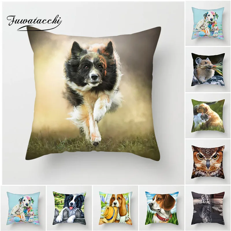 

Fuwatacchi Cute Dogs and Cats Cushion Cover Eagle Owl Pillow Cover for Sofa Home Chair Decor Animals Decorative Pillows 45*45cm