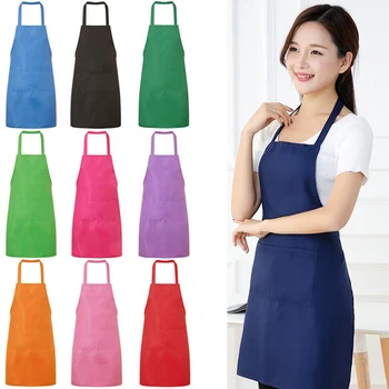 

9 Colors Fashion Kitchen Cooking Aprons 60*70cm Brief Pockets Cleaning Indoor Use Mother Girl Gifts Baking Dress Plain Home Tool