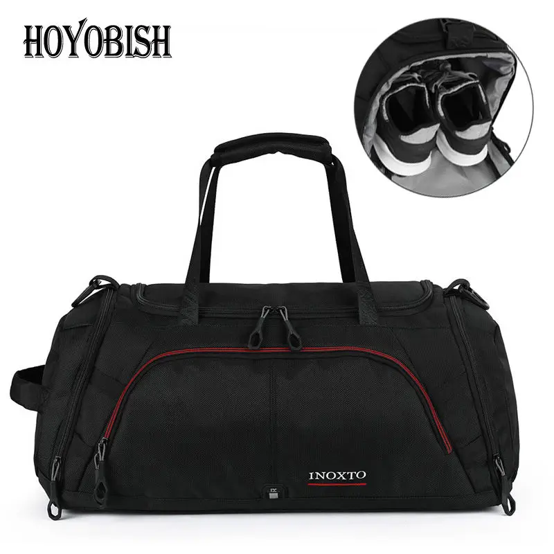 

HOYOBISH Dry Wet Depart Travel Duffle Bag Men Waterproof Travel Hand Luggage Large Capacity Portable Weekend Bag Black OH316