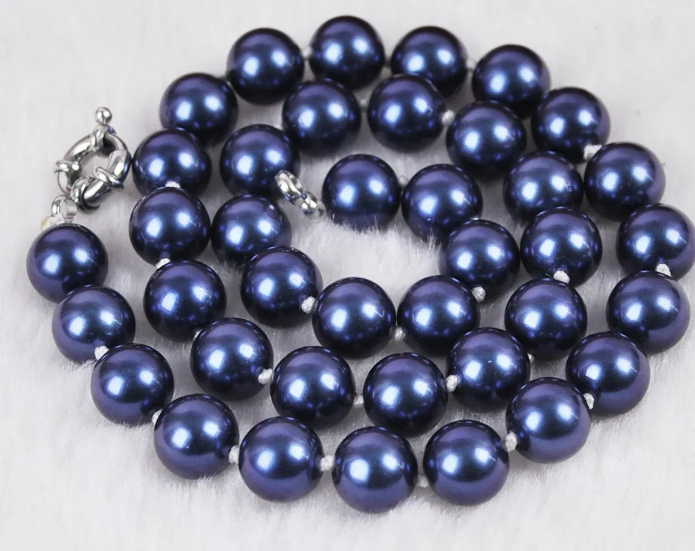 

FREE SHIPPING10mm South Dark Blue Shell Pearl Round Beads Necklace 18" AAA E25