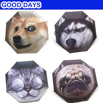 

Full Automatic 3D Cat Dog Print Umbrella Rain Women Three-folding Color Coating Rain umbrella Anti UV Outdoor Travel Sombrinha