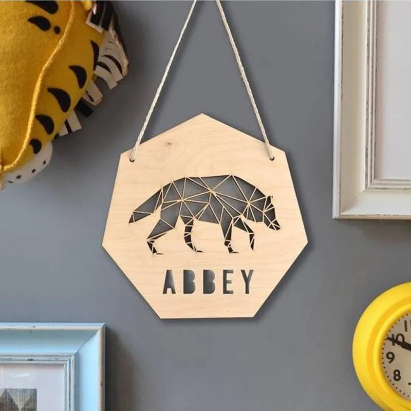Personalised Geometric Wolf Sign Woodland Nursery Animal Art Birthday Gift for Toddler | Дом и сад