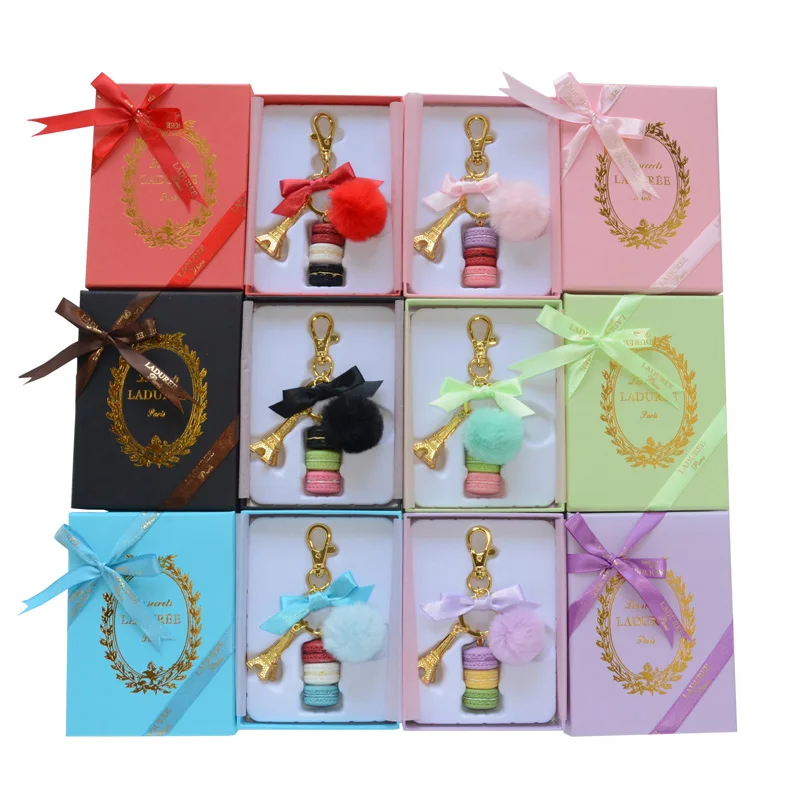 big macaron keychain with fur ball-set (2)