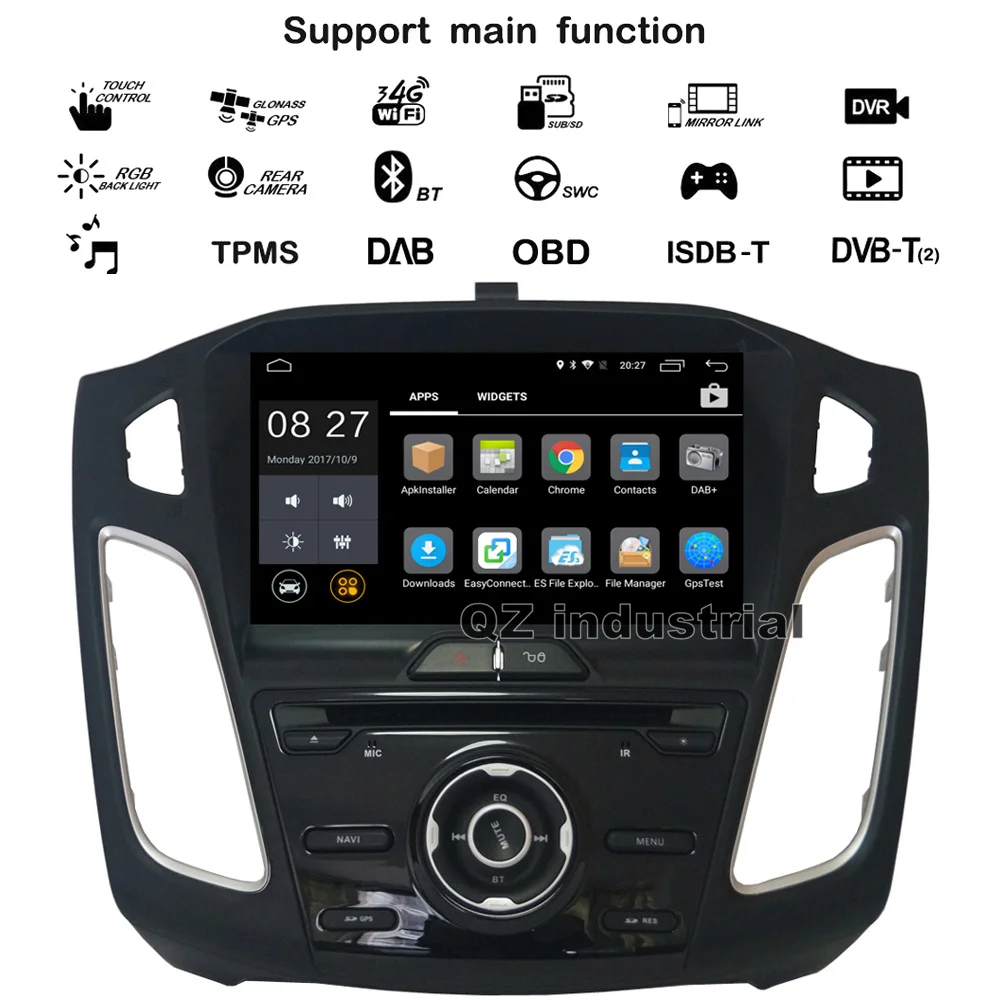 Sale QZ industrial HD 9inch IPS Android 8.1 for Ford Focus 2012-2015 Car DVD player with Radio Navigation GPS 3G 4G Wifi BT RDS Map 1