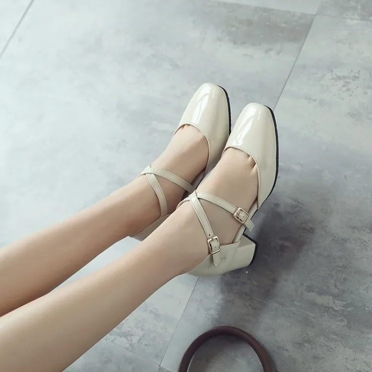 

Big Size 11 12 13 14 15 Ladies high heels women shoes woman pumps One-word buckle Rough-heeled single shoes