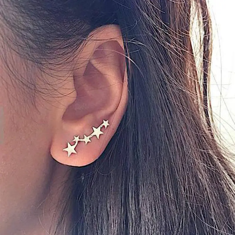 

Simple fashion gold color Silver Moon Star Ear Climber Tiny Star Moon Stud Earrings For Women Birthday Gift Jewelry Earrring