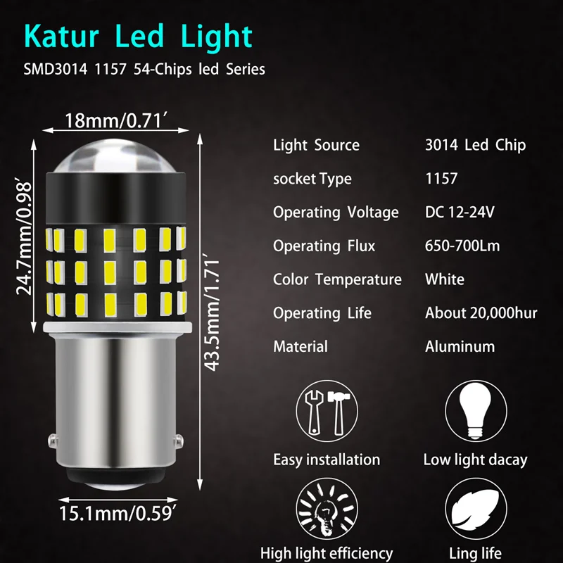 4 шт. супер яркие белые 1157 BAY15D Светодиодные лампы Ampul 3014 54SMD линзы поворотные