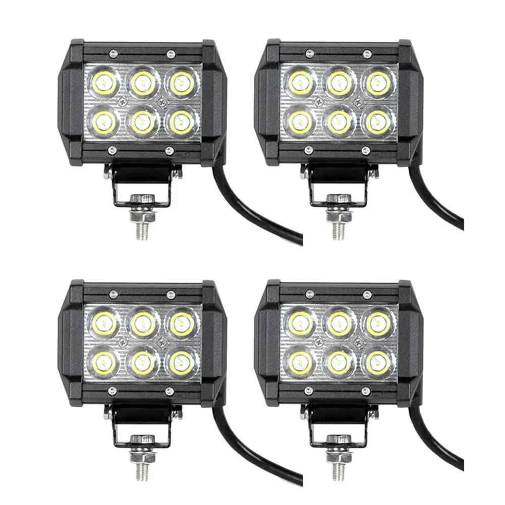 

4pcs/set Universal 6000K IP67 Waterproof Rate LED 18W Work Light Bar Spot Beam Offroad Boat Car Truck Fog Driving Lamp