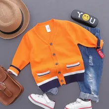 Весенне-осенний кардиган в английском стиле с v-образным вырезом и длинными рукавами для мальчиков, свитер детский Повседневный тонкий хлопковый свитер