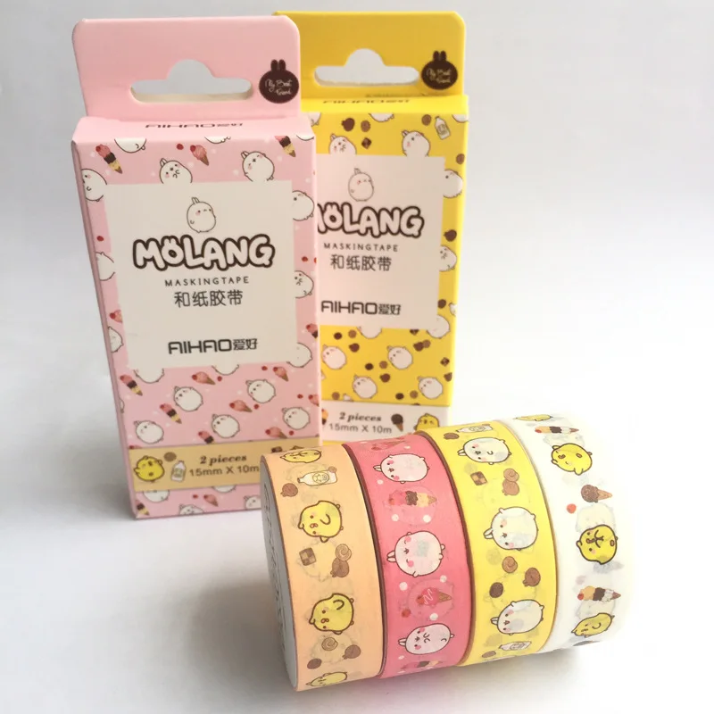 2 шт./упак. Kawaii Molang кролик декоративная клейкая лента Washi DIY Скрапбукинг Стикеры