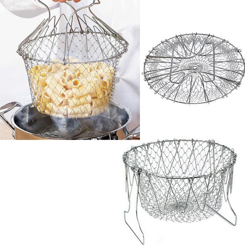 Stainless Steel Foldable Colander Fruit Vegetable Strainers Washing