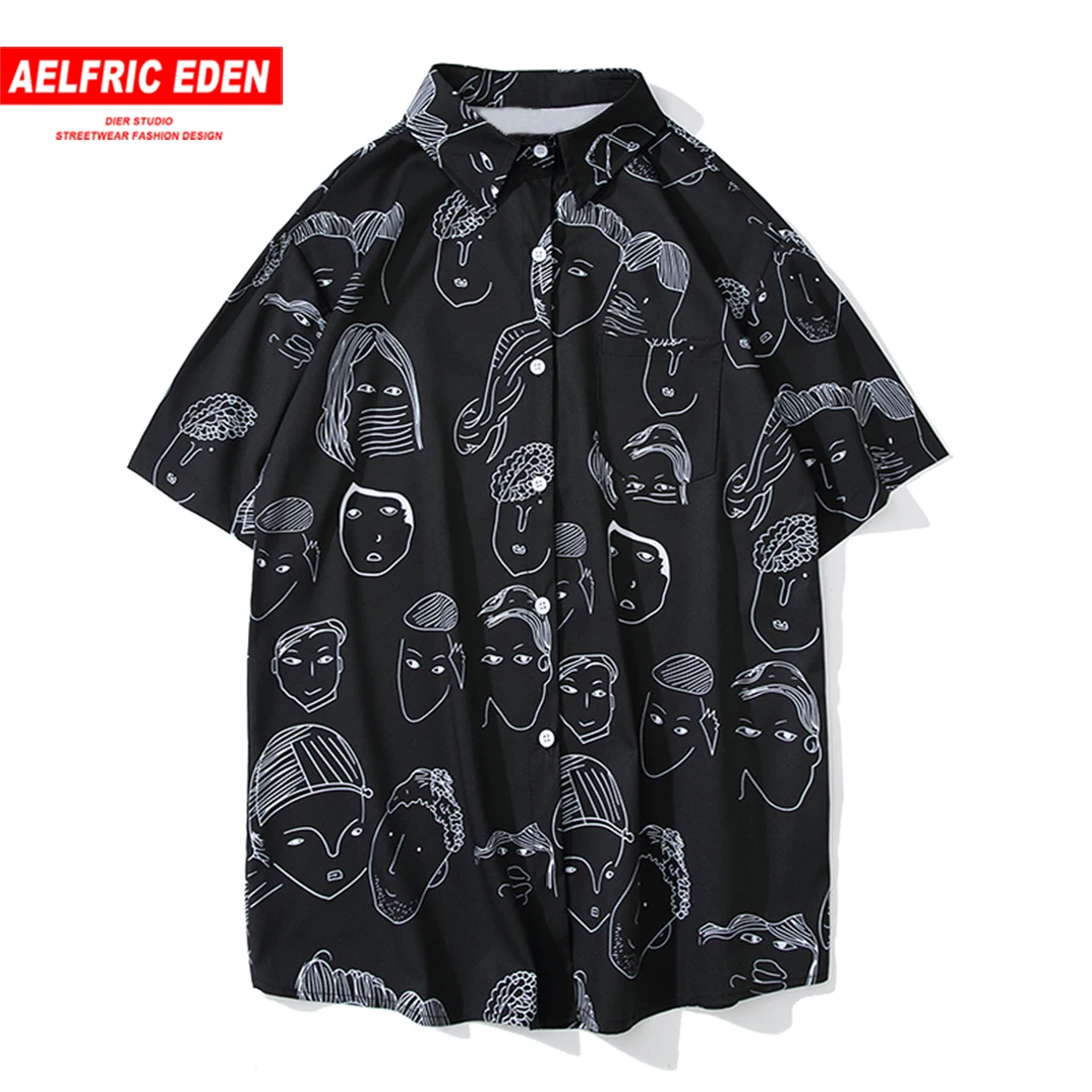 Aelfric Eden с графическим принтом, летние, короткий рукав,, хип-хоп рубашки для мужчин, гавайская пляжная рубашка с отложным воротником, Harajuku, уличная рубашка