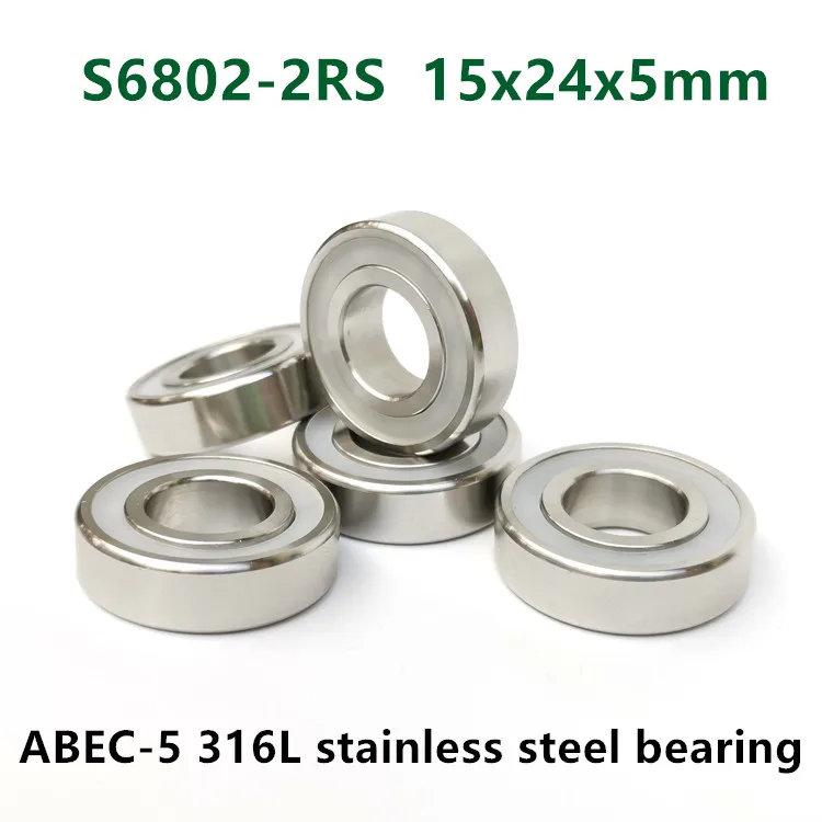 15x24x5 mm S6802-2RS 440c Stainless Steel CERAMIC Ball Bearing ABEC-5 5 PCS 