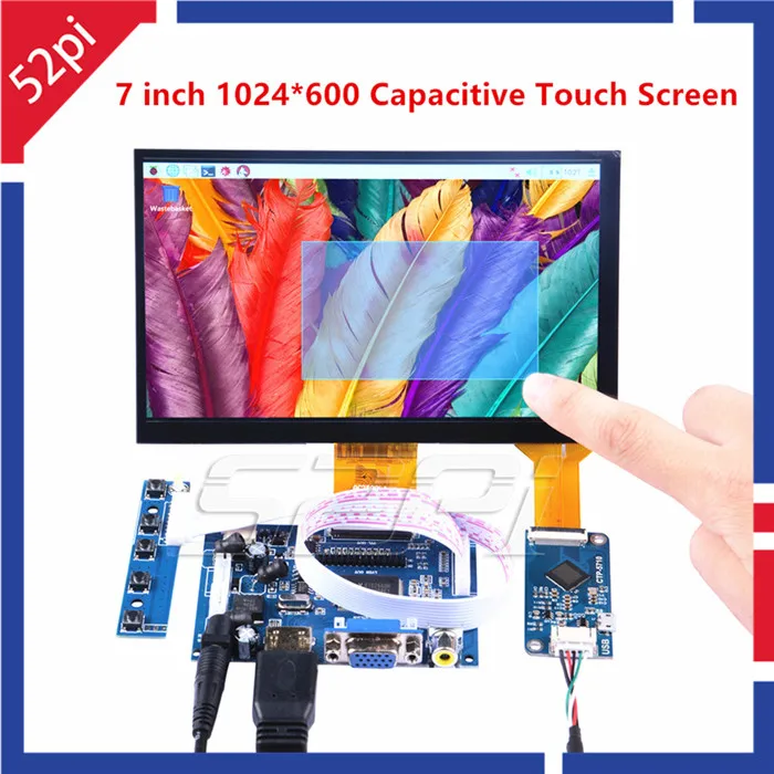 52Pi 7 дюймов TFT lcd 1024*600 резистивный сенсорный экран+ плата драйвера HDMI VGA для Raspberry Pi+ прозрачный акриловый кронштейн