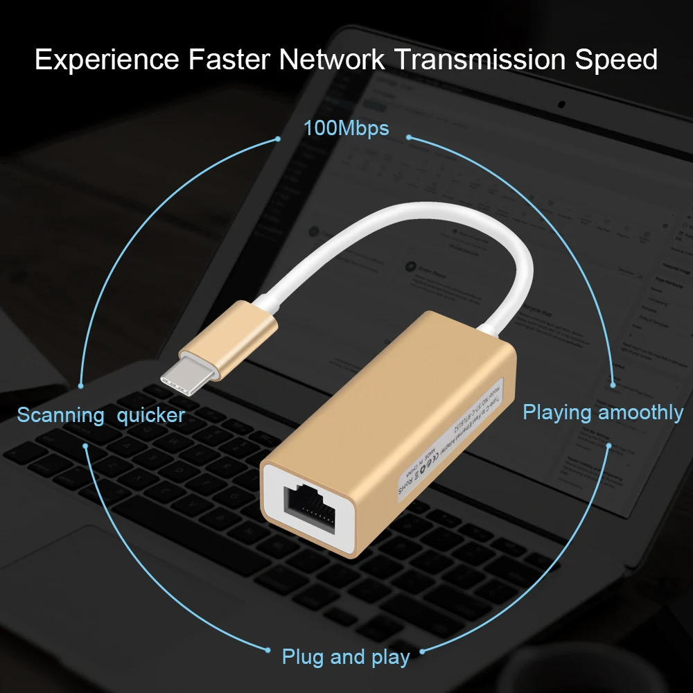 Адаптер GOOJODOQ USB C Ethernet 10/100 мбит/с тип RJ45 Lan|network card usb|usb ethernetethernet adapter |