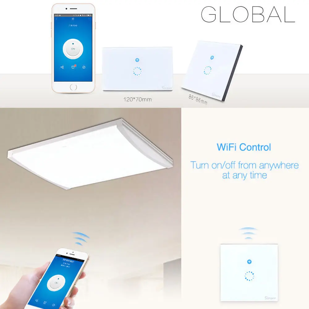 Sonoff сенсорный настенный Wi-Fi адаптер ЕС США 1 банда беспроводной приложение переключатель управления стеклянная панель Led умный дом автоматизация домашний комплект