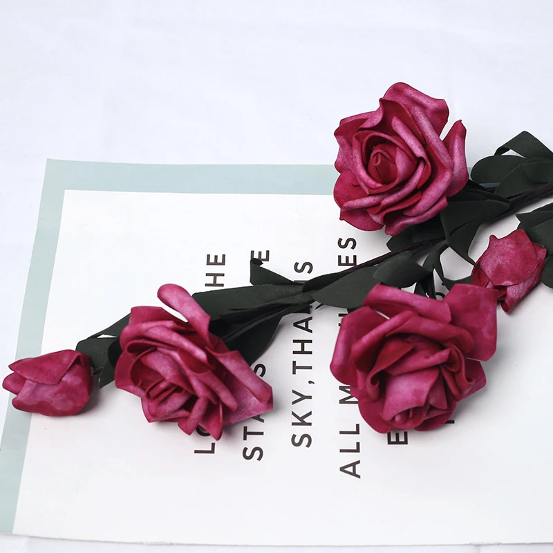 10PCS 5 Heads Artificial PE Rose Flower Fake Flowers Bouquet for Wedding Party Xmas Home Table Decoration 69CM Rose Flowers