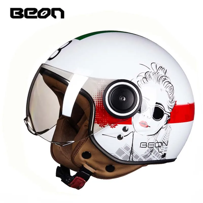 girl white red Классический BEON B-110B moto cross открытый шлем для мужчин и женщин, moto rcycle moto электрический велосипед безопасности скуте шлем для кроссового велосипеда - Цвет: girl white red
