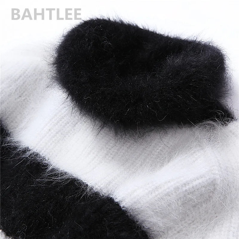BAHTLEE, осенне-зимний женский шерстяной пуловер с воротником-хомутом из ангоры и кролика, свитер с круглым вырезом, модный бренд, сохраняющий тепло, свободный