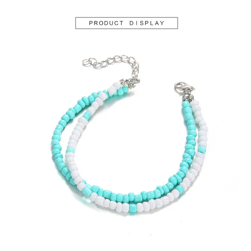 NEW Beads anklets for women Popular Resin Lady Fashion Beach Section Double Beads Anklet Foot Jewelry Sandals Pulseras J20#N (1)