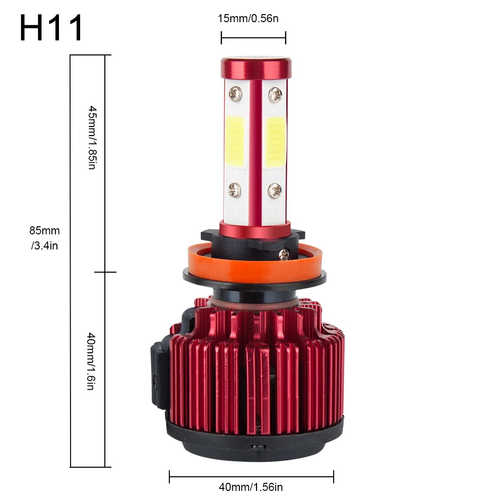 2 шт. H4 светодиодный фар 100 Вт 11000LM 4-стороннее COB H8/H11 H7 H4 Hi/короче спереди и длиннее сзади) 9005 HB3 9006 HB4 дальний и ближний свет фонарь для легкового автомобиля с вентилятором