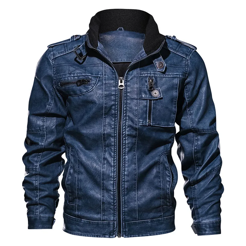 Blue Refire gear мужская куртка из искусственной кожи, зимняя военная куртка-пилот, куртка-бомбер, осенняя модная верхняя одежда, мотоциклетная Байкерская кожаная куртка - Цвет: Blue