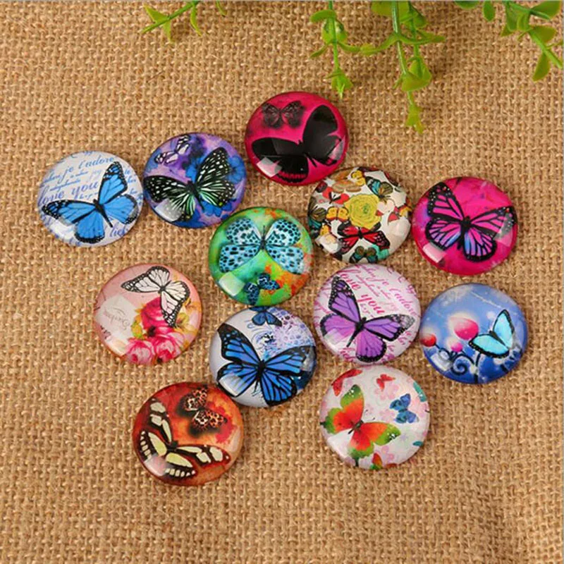 50pcs/lot Mixed Round Flatback Dome Fancy Butterfly Photo Glass Cabochon 8mm--35mm DIY Jewerly Earrings Accessories Jewelry Findings