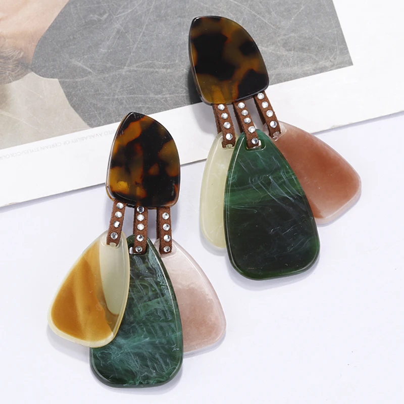 

AENSOA Unique Acrylic Tassel Pendant Acrylic Earrings For Women Fashion Crystal Colorful Resin Drop Earrings Party Jewelry Gift