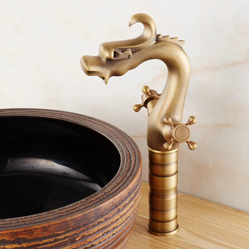 European Style antique Basin Faucet bathroom sink Faucets Rotate All Copper Tap With Drill Full Copper Washbasin Tap