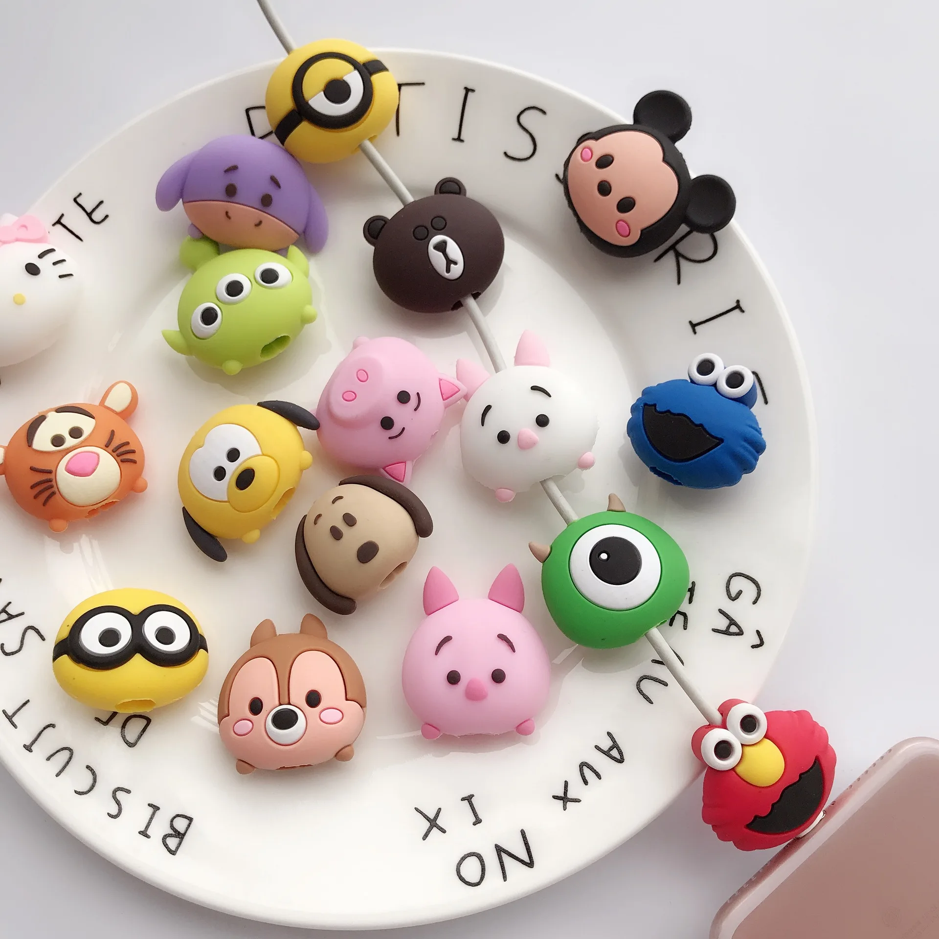 

Disney Mickey mouse doll Accessories anti-breaking Mobile phone charging line protector case Stitch USB Data line holder cover