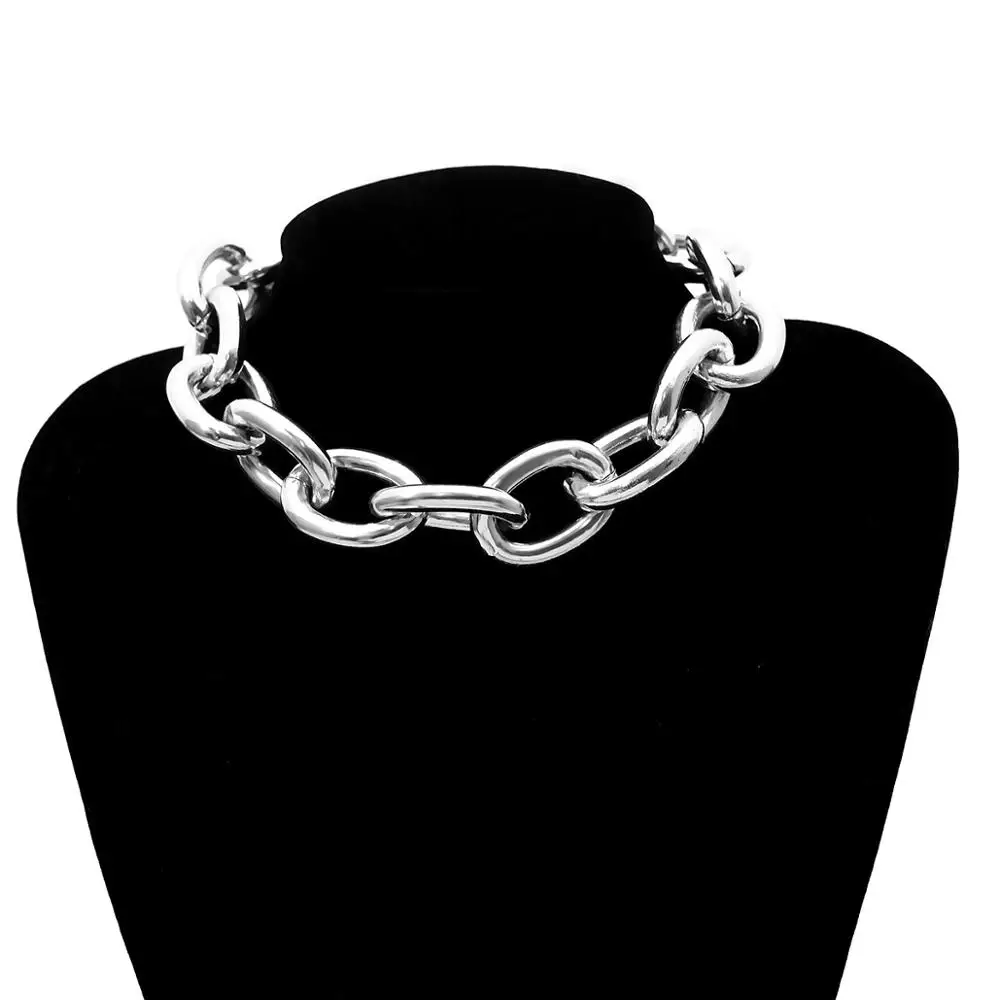 Готический чокер с массивной цепью ожерелье панк-рок массивное ожерелье для женщин готические ювелирные изделия винтажный воротник женские модные ювелирные изделия - Окраска металла: Necklace-Silver