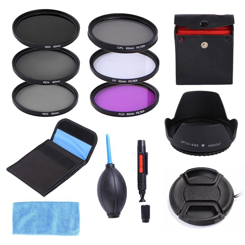

49mm 52mm 55mm 58mm 62mm 67mm 72mm 77mm UV CPL FLD ND2 ND4 ND8 Filter Kit+Lens Hood+Cap For Tamron AF 18-250mm/18-200mm