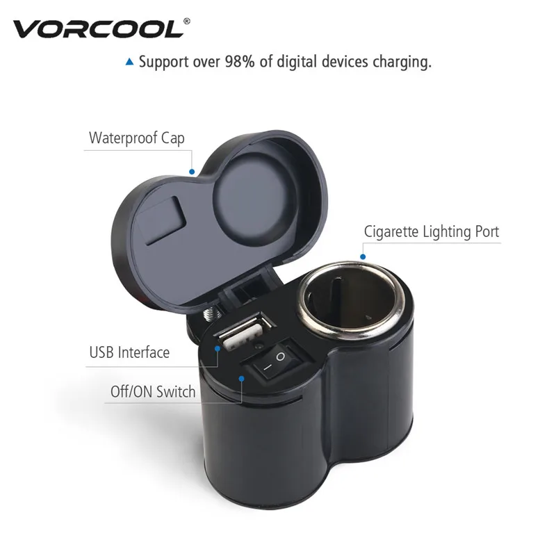 VORCOOL 12-24V мотоцикл USB порт питания прикуривателя Зарядное устройство для смартфон, GPS MP3