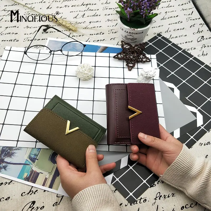 MINOFIOUS Матовый кожаный маленький женский кошелек Брендовые женские Мини кошельки