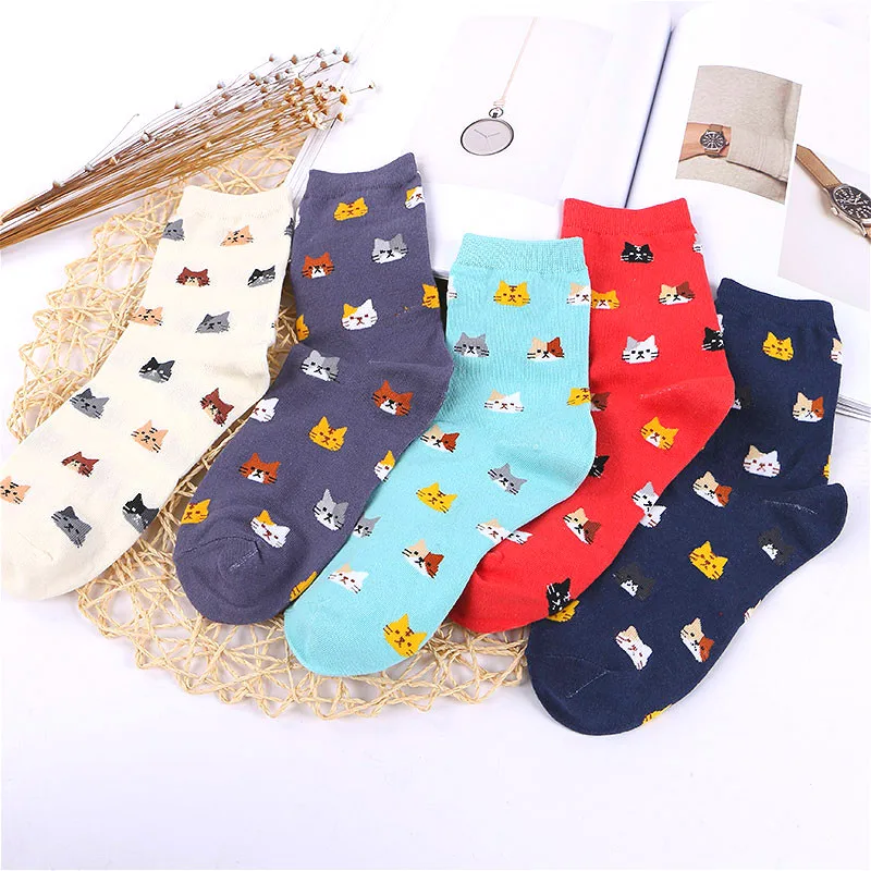 Sineborn 2017 High Quality Colorful Tube Art Casual Cotton Cartoon Cute Cat Face Thin Section Invisible Funny Socks Women | Женская