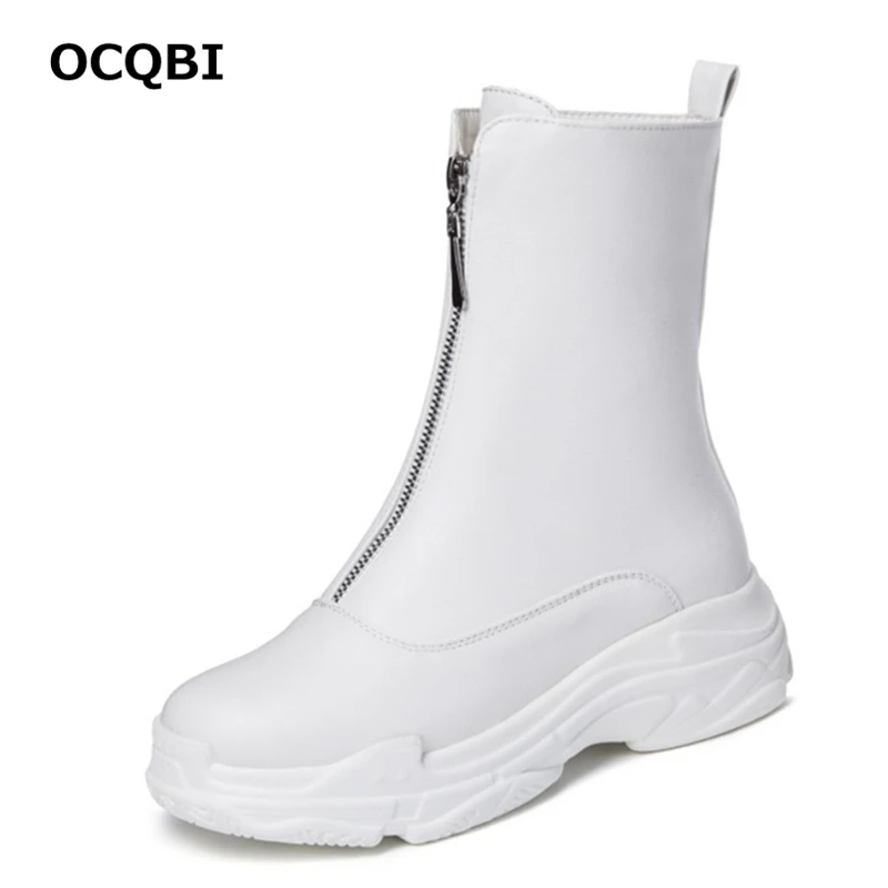 OCQBI/Новинка 2018 года модные зимние ботинки на молнии выразительные черные женские